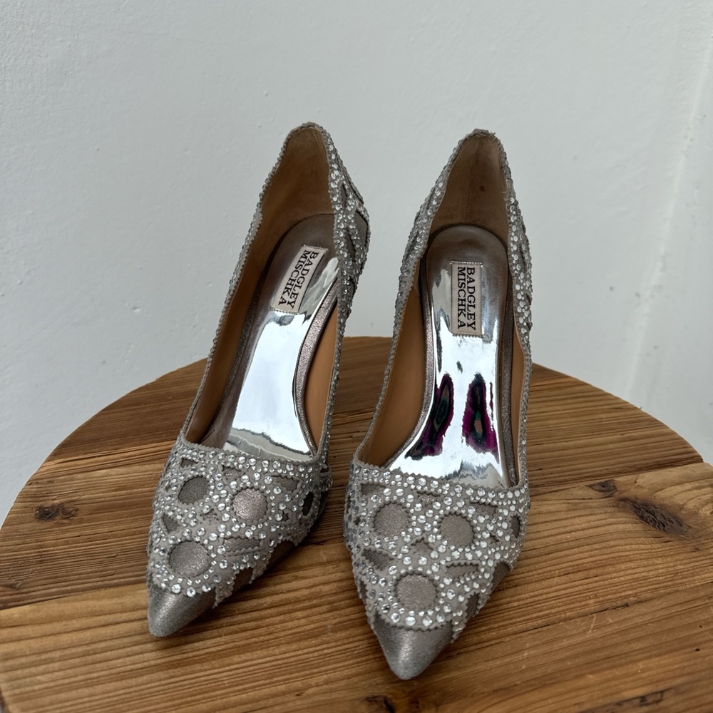 Badgley Mischka Silver Studded Heels